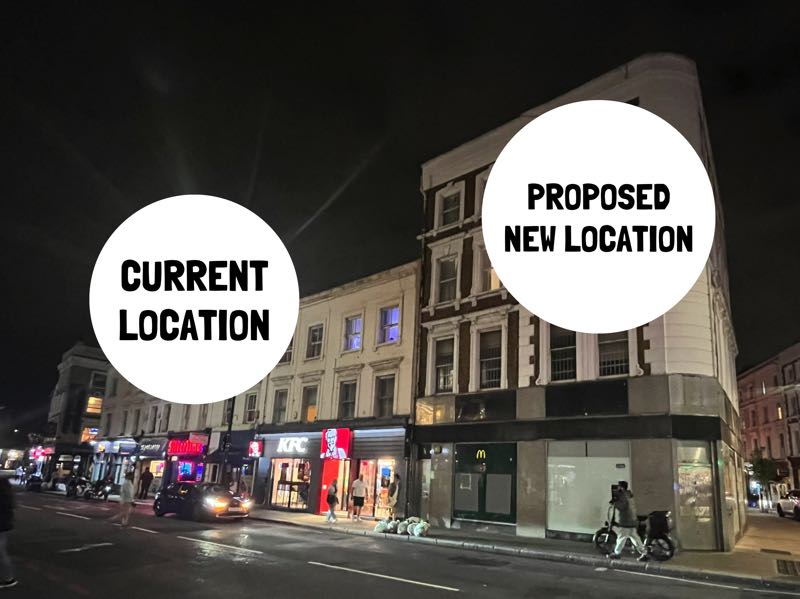 Current Silvertime location & proposed new location on Earl's Court Road